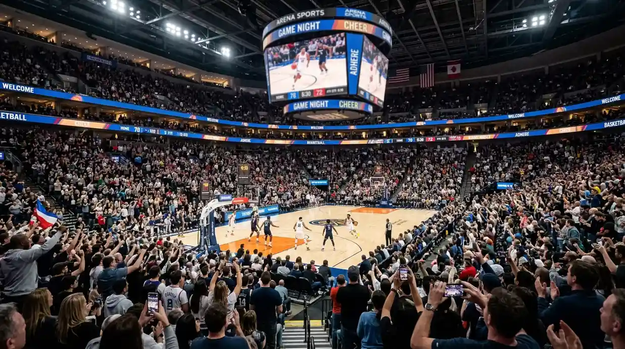Basketball arena filled with fans during an NBA game highlighting the growth of basketball betting in the UK